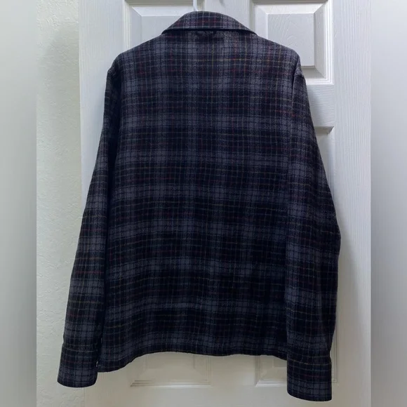 PURPLE-BRAND | 100% Wool Button Down Flannel Plaid Shirt Large - Picture 15 of 16